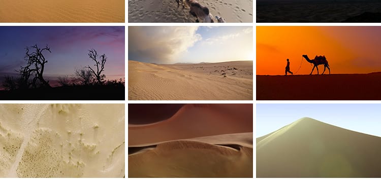 荒沙漠戈壁日落沙丘夜晚骆驼风化地貌风沙粒沙尘大漠孤烟视频素材