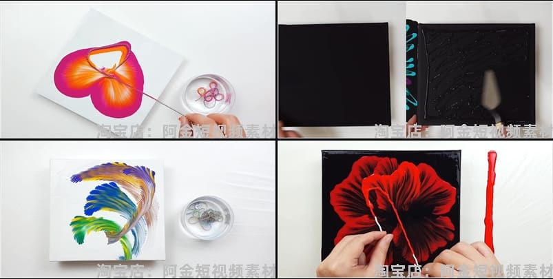 国外手工艺拉线漆画工艺解压高清横屏小说推文素材短视频剪辑引流