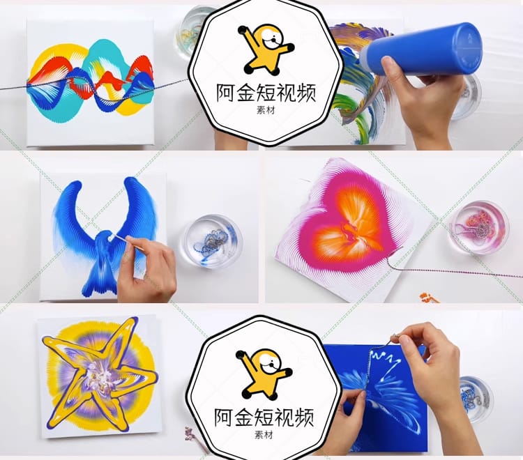 国外手工艺拉线漆画工艺解压高清横屏小说推文素材短视频剪辑引流