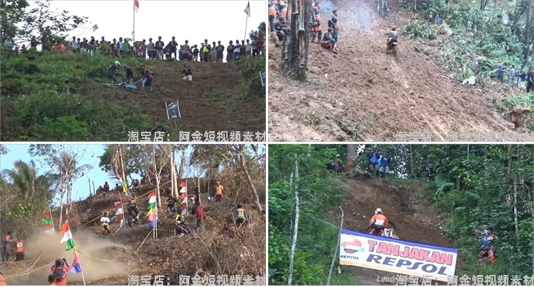 骑行越野摩托车冲坡爬坡陡翻车比赛国外高清解压视频小说推文素材