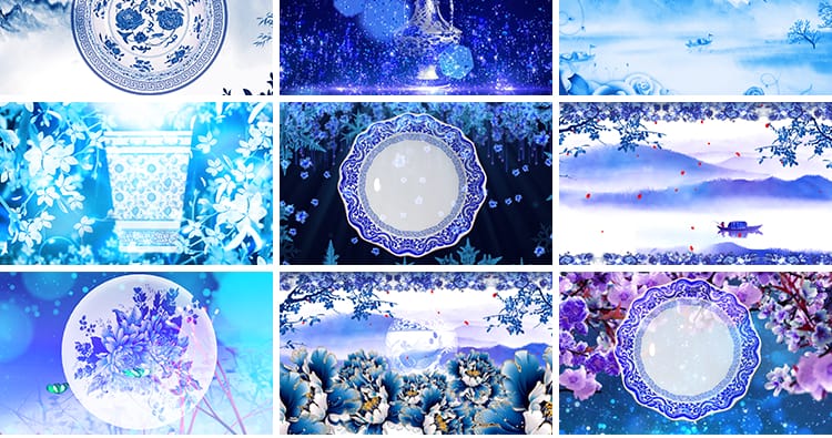 中国风水墨青花瓷古典民族旗袍秀诗歌朗诵LED大屏幕背景视频素材