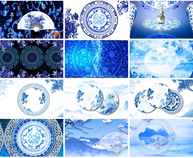 中国风水墨青花瓷古典民族旗袍秀诗歌朗诵LED大屏幕背景视频素材