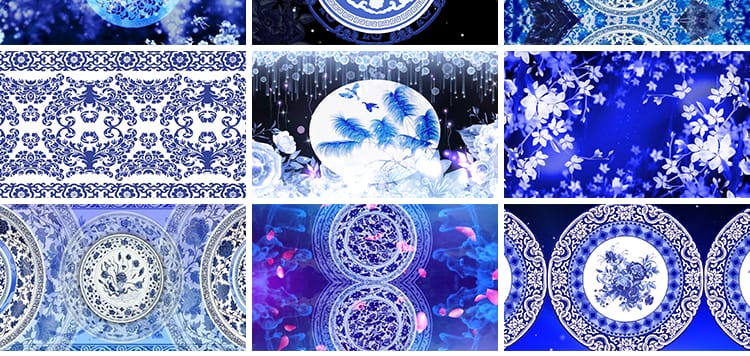 中国风水墨青花瓷古典民族旗袍秀诗歌朗诵LED大屏幕背景视频素材