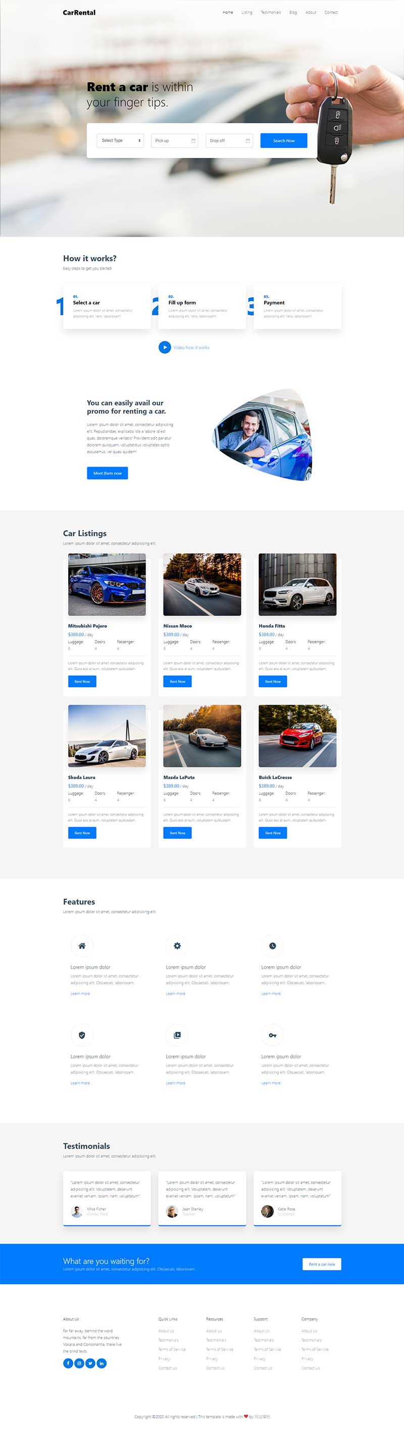 英语汽车租赁网站模板 大气的国外汽车网页设计模板