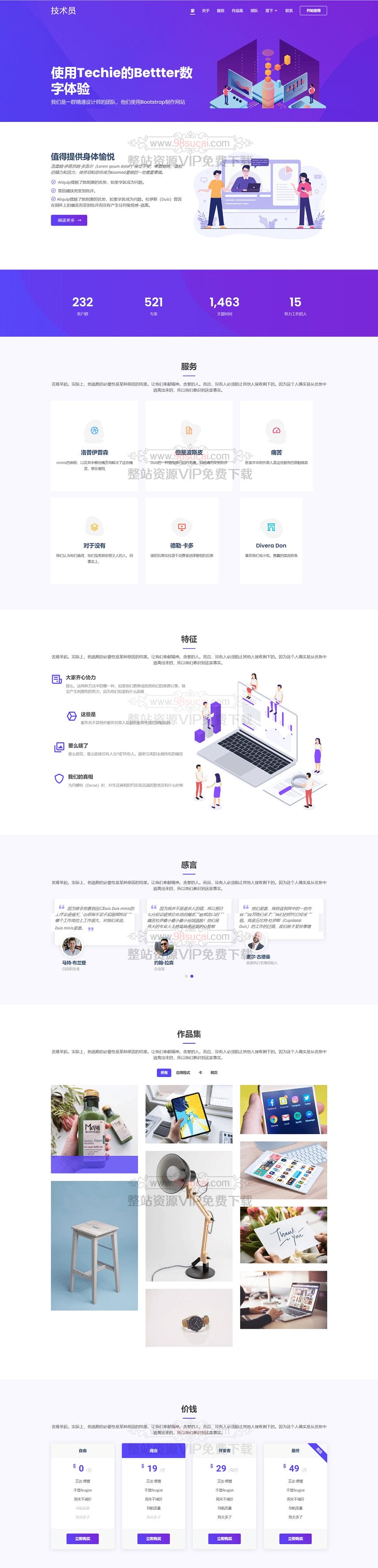 Bootstrap模板：网页设计广告创意工作室Techie模板纯HTML模板