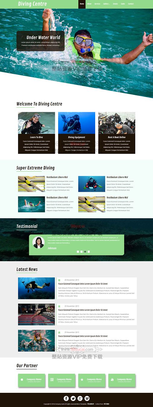 大图响应式海底潜水爱好者模板纯HTML模板