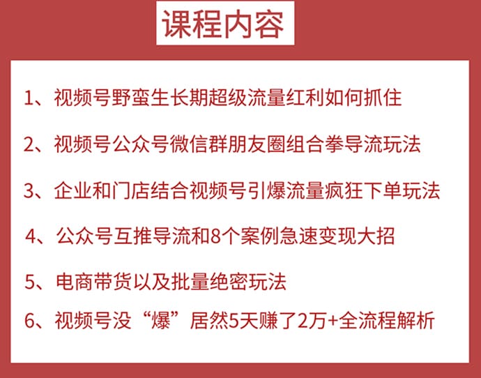 视频号训练营第2期：引爆流量疯狂下单，5天赚2万+全流程解析