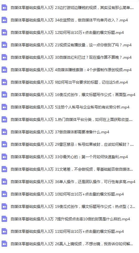 2019年0基础自媒体实操月入3万(共37节视频课)
