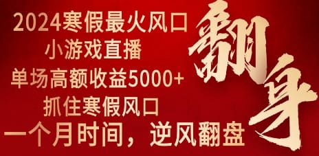 2024年最火寒假风口项目 小游戏直播 单场收益5000+抓住风口 一个月直接提车