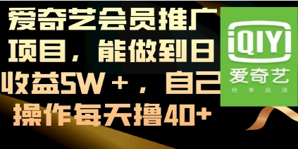 爱奇艺会员推广项目，能做到日收益5W＋，自己操作每天撸40+