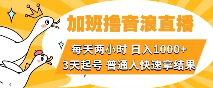 加班撸音浪直播，每天两小时，日入1000+，直播话术才3句，3天起号，普通人快速拿结果【揭秘】