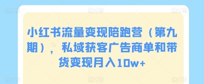 小红书流量变现陪跑营（第九期），私域获客广告商单和带货变现月入10w+