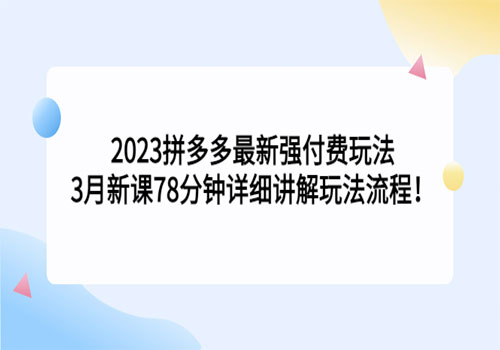 2023拼多多最新强付费玩法，3月新课 78分钟详细讲解玩法流程！