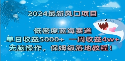2024最新风口项目 低密度蓝海赛道，日收益5000+周收益4w+ 无脑操作，保…