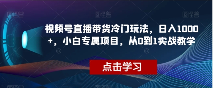 视频号直播带货冷门玩法，日入1000+，小白专属项目，从0到1实战教学【揭秘】