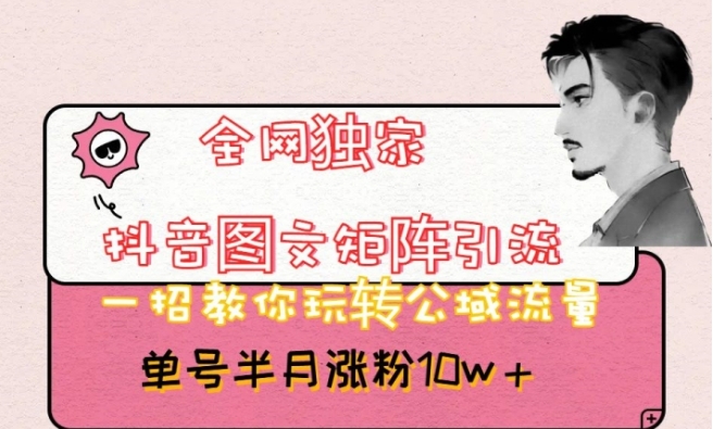 全网独家抖音图文矩阵引流，一招教你玩转公域流量，单号半月涨粉10w+【揭秘】