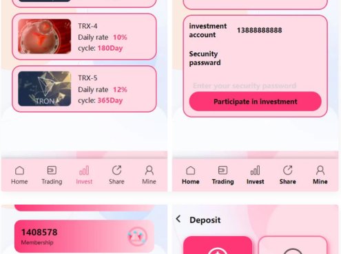 价值500u的trx粉色UI多语言理财网站系统源码