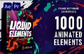 AE/PR模板/视频素材-1000个手绘液体闪光流体二维卡通动画元素包 Liquid Elements