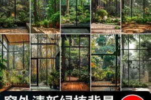 窗外绿植物树林室内绿色清新虚拟动态视频绿幕直播间背景图片素材