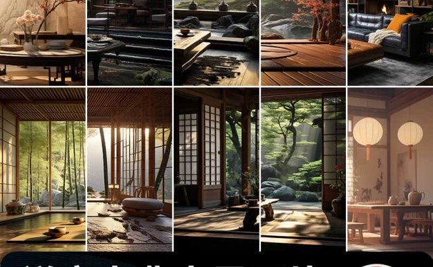 中国风复古茶室禅意古风意境室内窗外风景虚拟直播间背景图片素材